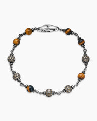 Spiritual Beads Bracelet in Sterling Silver with Tiger’s Eye and Cognac Diamonds, 6mm