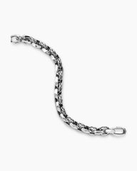 Faceted Link Bracelet in Sterling Silver with Black Diamonds, 11.6mm