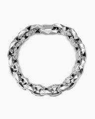 Torqued Faceted Link Bracelet in Sterling Silver with Diamonds, 11.6mm
