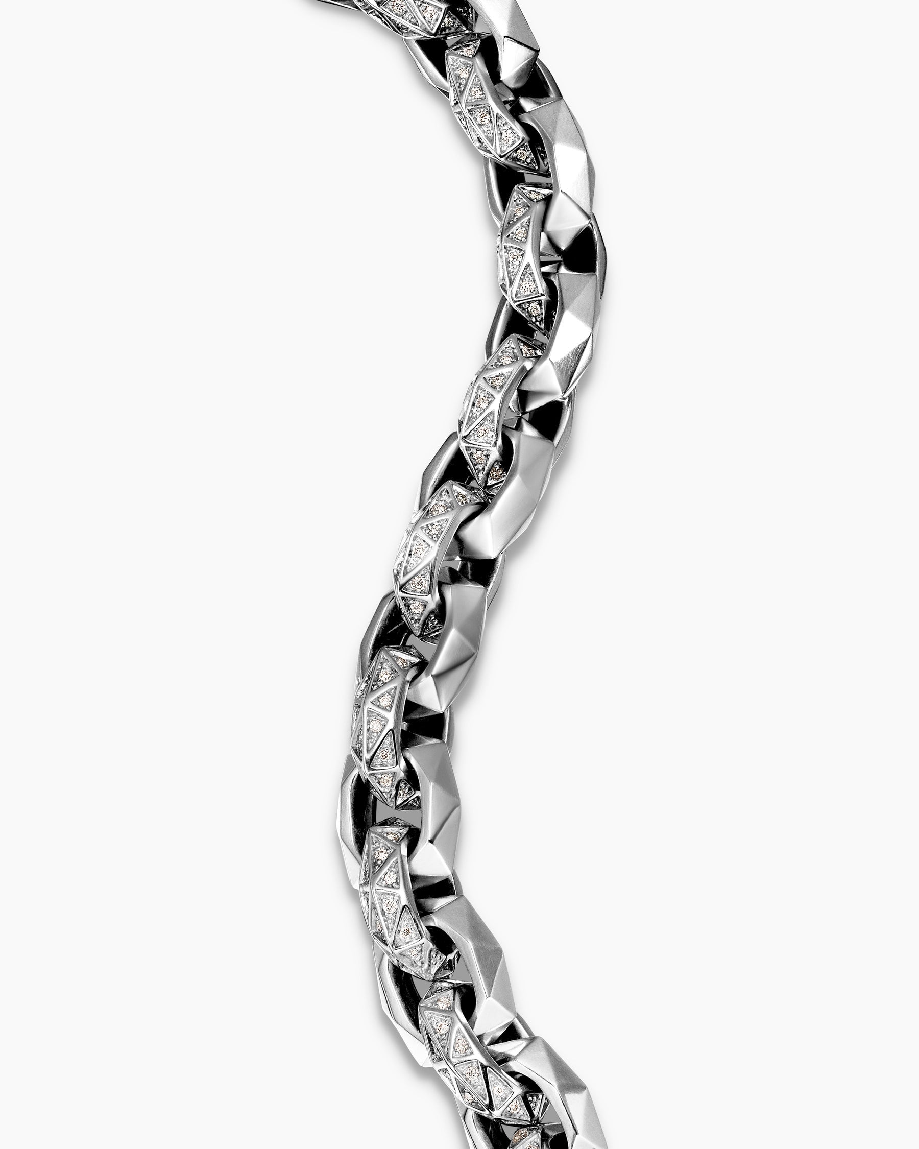 Torqued Faceted Link Bracelet in Sterling Silver with Diamonds, 11.6mm