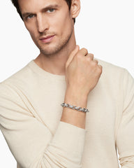 Torqued Faceted Link Bracelet in Sterling Silver with Diamonds, 11.6mm