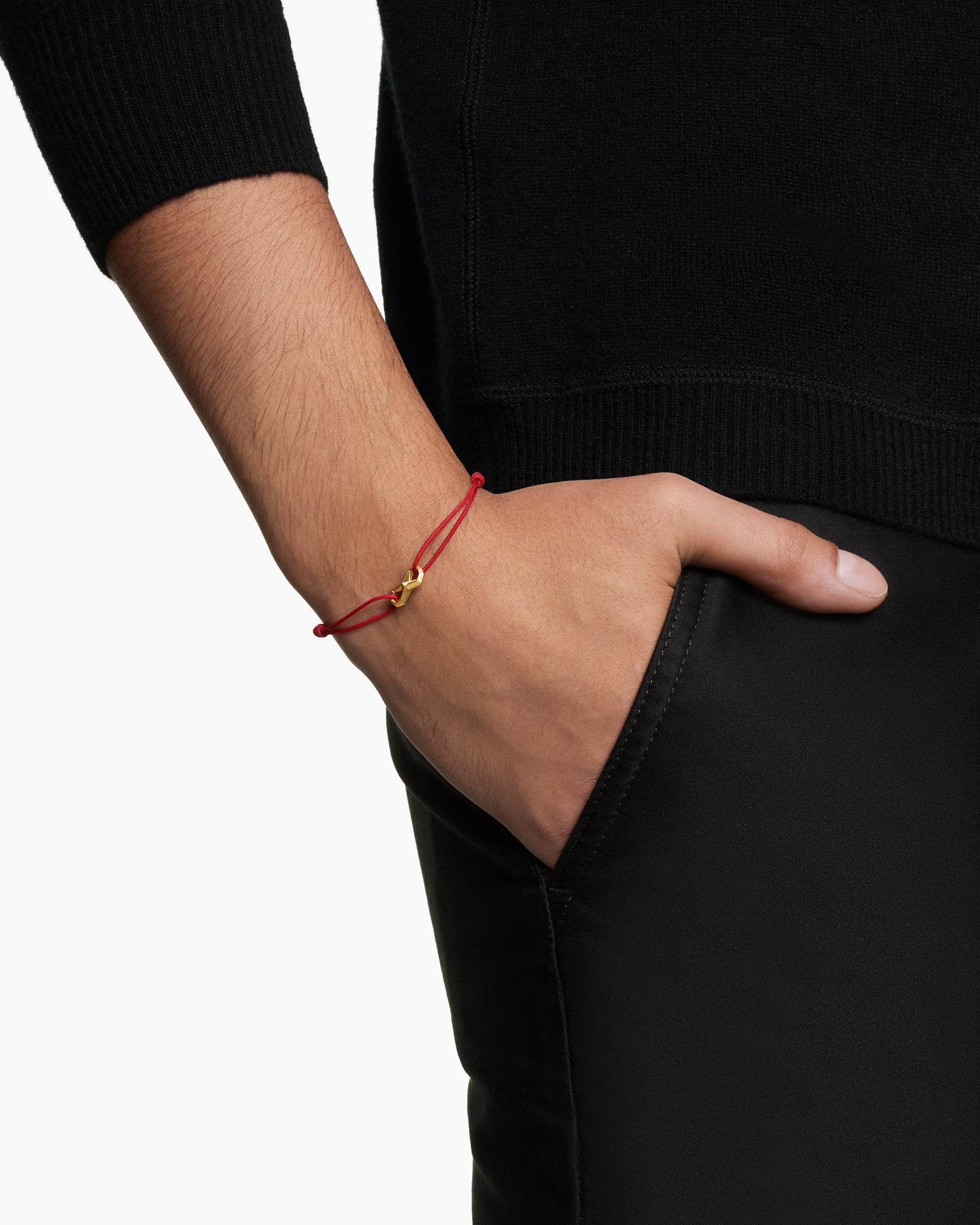 Infinity Link Cord Bracelet in Red Nylon with 18K Yellow Gold, 9mm