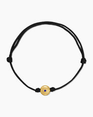 Evil Eye Cord Bracelet in Black Nylon with 18K Yellow Gold and Sapphire, 7.7mm
