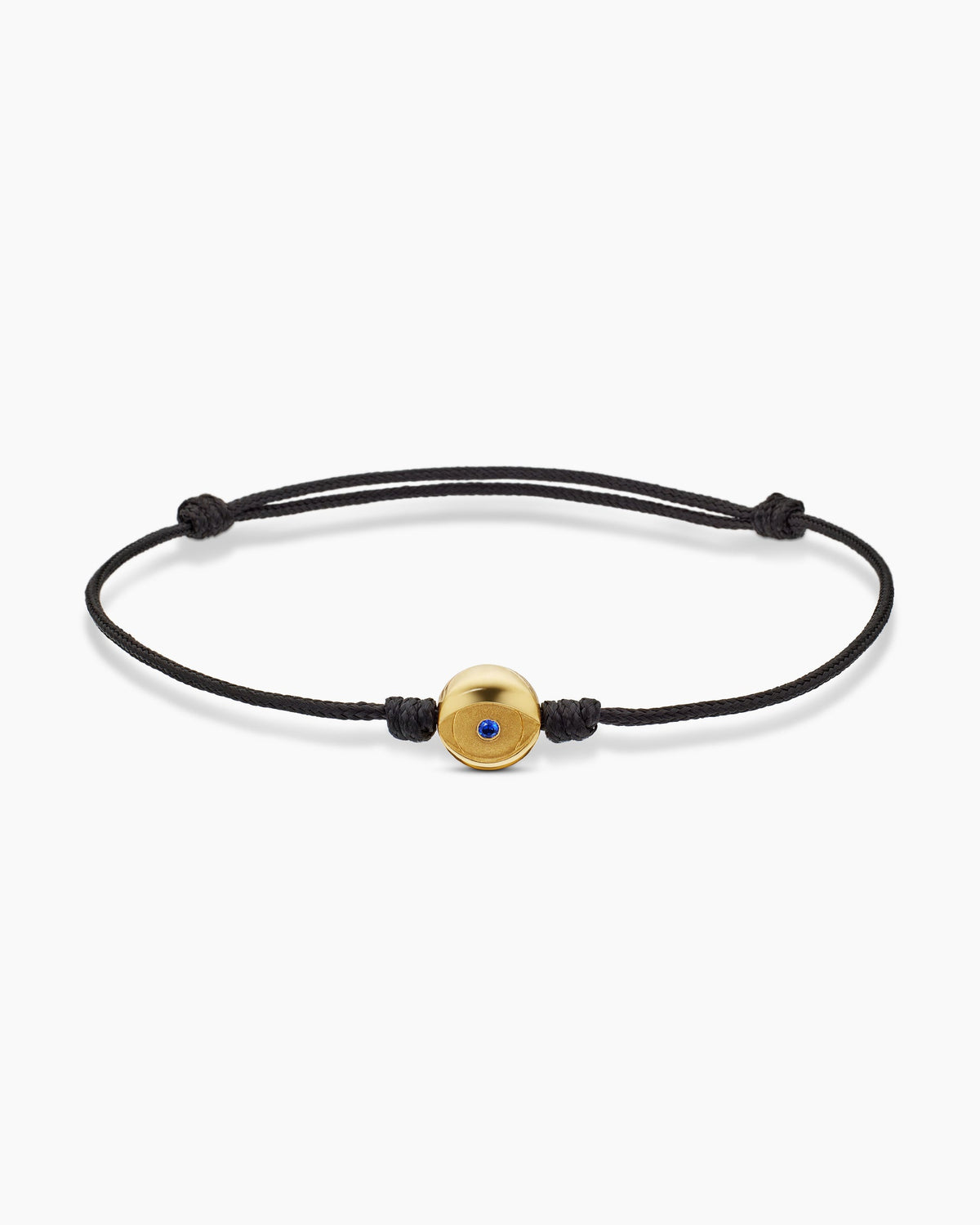 Evil Eye Cord Bracelet in Black Nylon with 18K Yellow Gold and Sapphire, 7.7mm