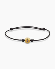 Evil Eye Cord Bracelet in Black Nylon with 18K Yellow Gold and Sapphire, 7.7mm