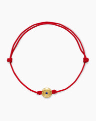 Evil Eye Cord Bracelet in Red Nylon with 18K Yellow Gold and Sapphire, 7.7mm