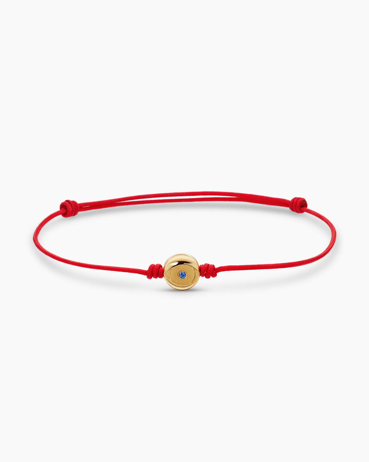 Evil Eye Cord Bracelet in Red Nylon with 18K Yellow Gold and Sapphire, 7.7mm