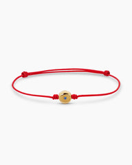 Evil Eye Cord Bracelet in Red Nylon with 18K Yellow Gold and Sapphire, 7.7mm