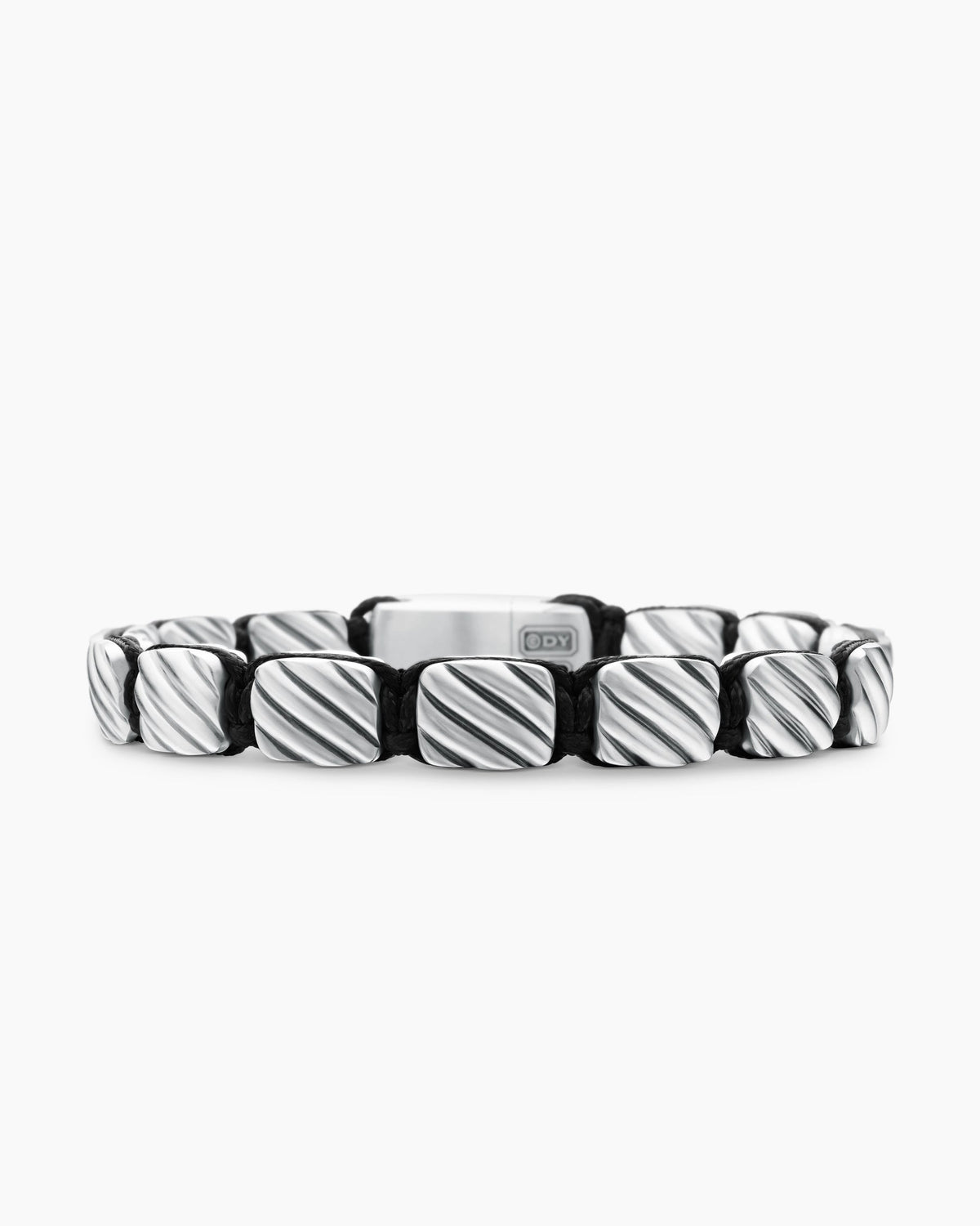 Sculpted Cable Woven Tile Bracelet with Sterling Silver and Black Nylon, 8.5mm
