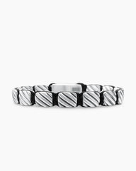 Sculpted Cable Woven Tile Bracelet with Sterling Silver and Black Nylon, 8.5mm