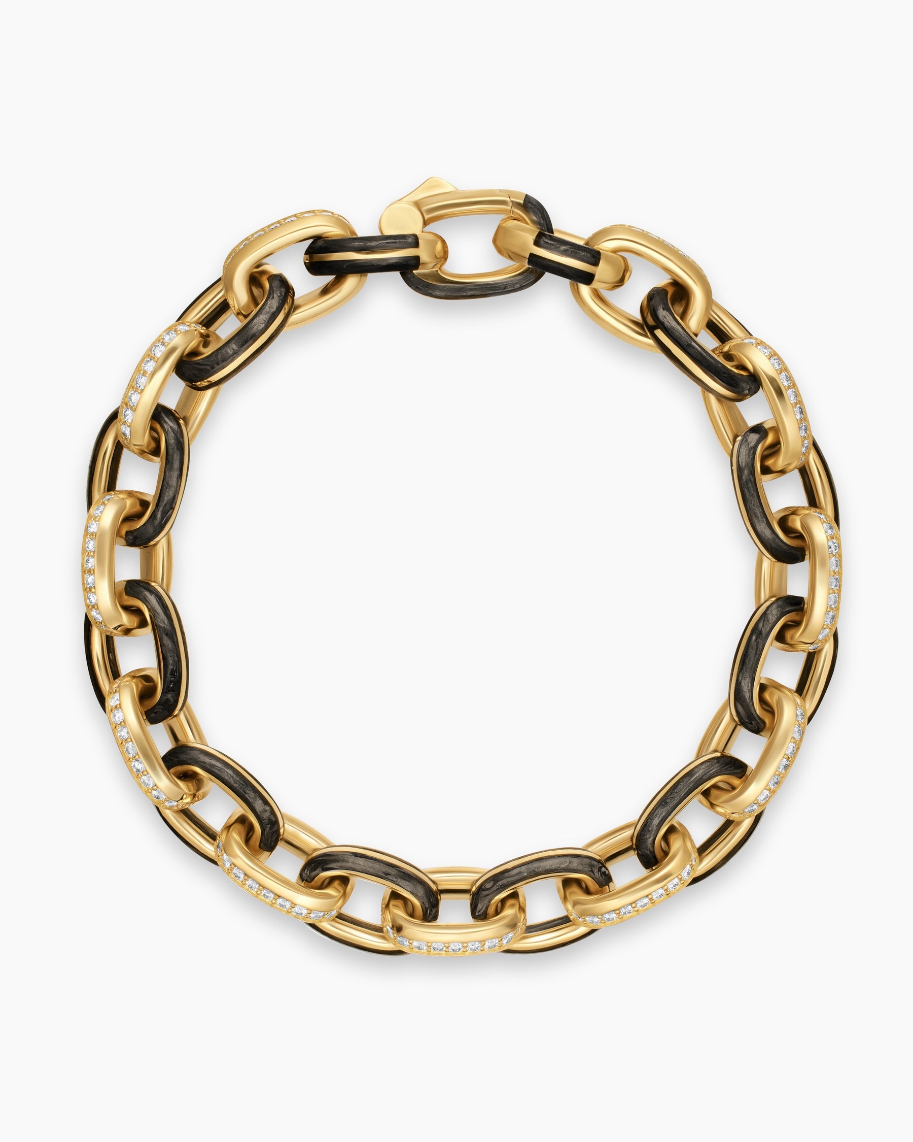 Streamline® Oval Link Bracelet in 18K Yellow Gold with Forged Carbon and Diamonds, 10.8mm