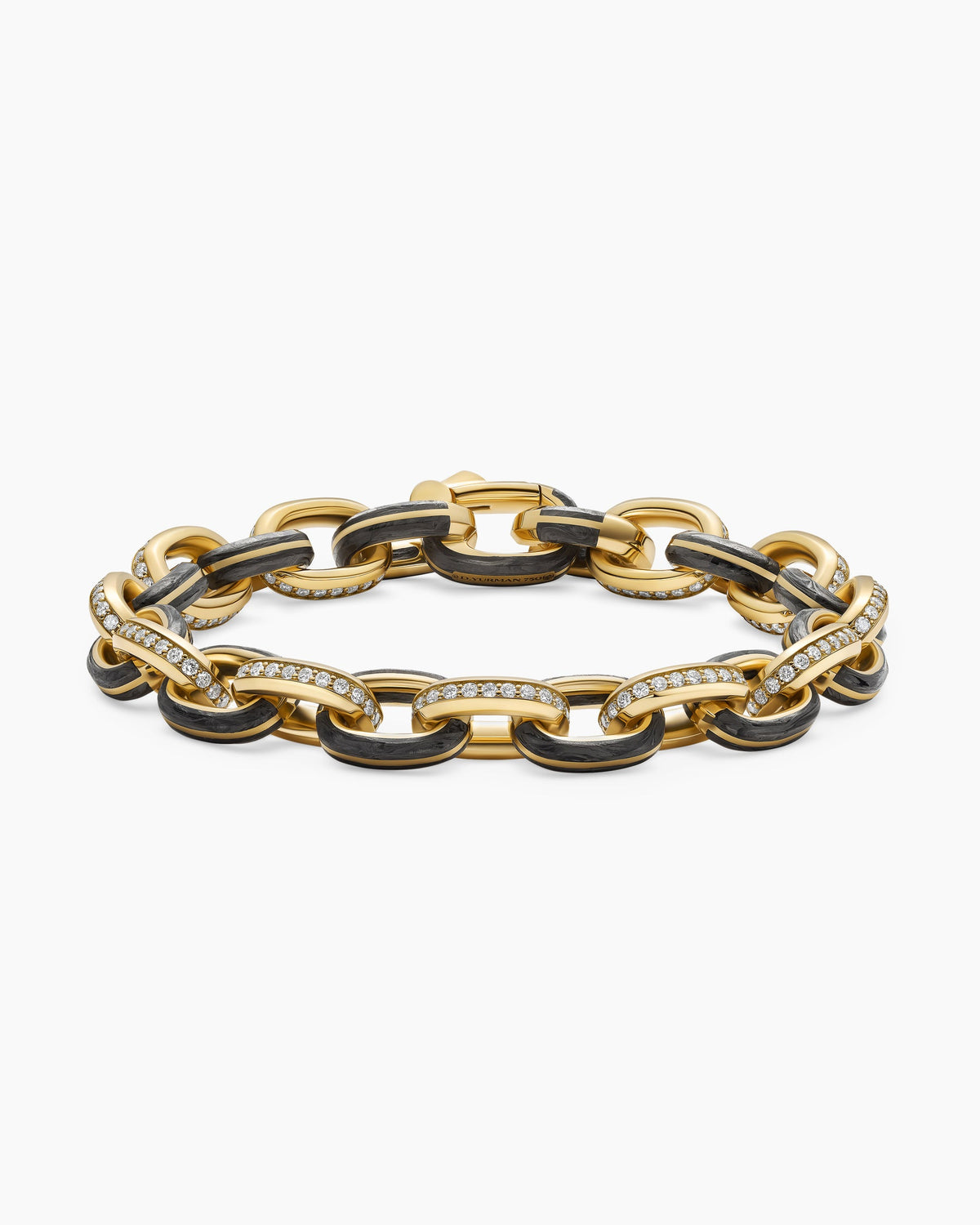Streamline® Oval Link Bracelet in 18K Yellow Gold with Forged Carbon and Diamonds, 10.8mm