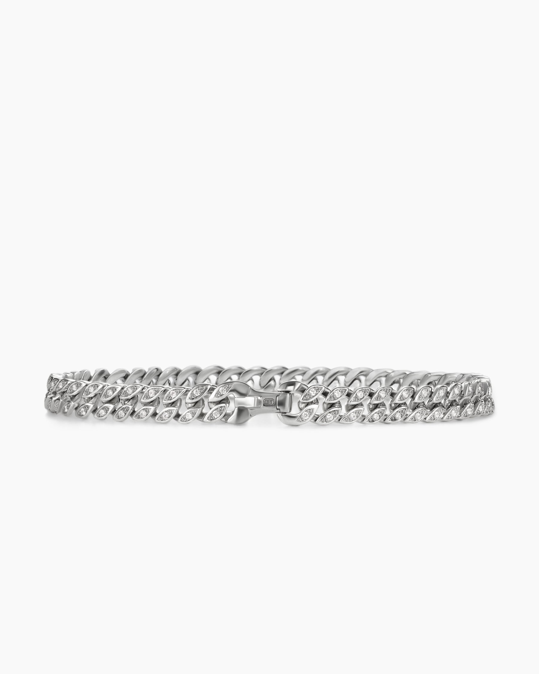 Curb Chain Bracelet in Platinum with Diamonds, 6mm