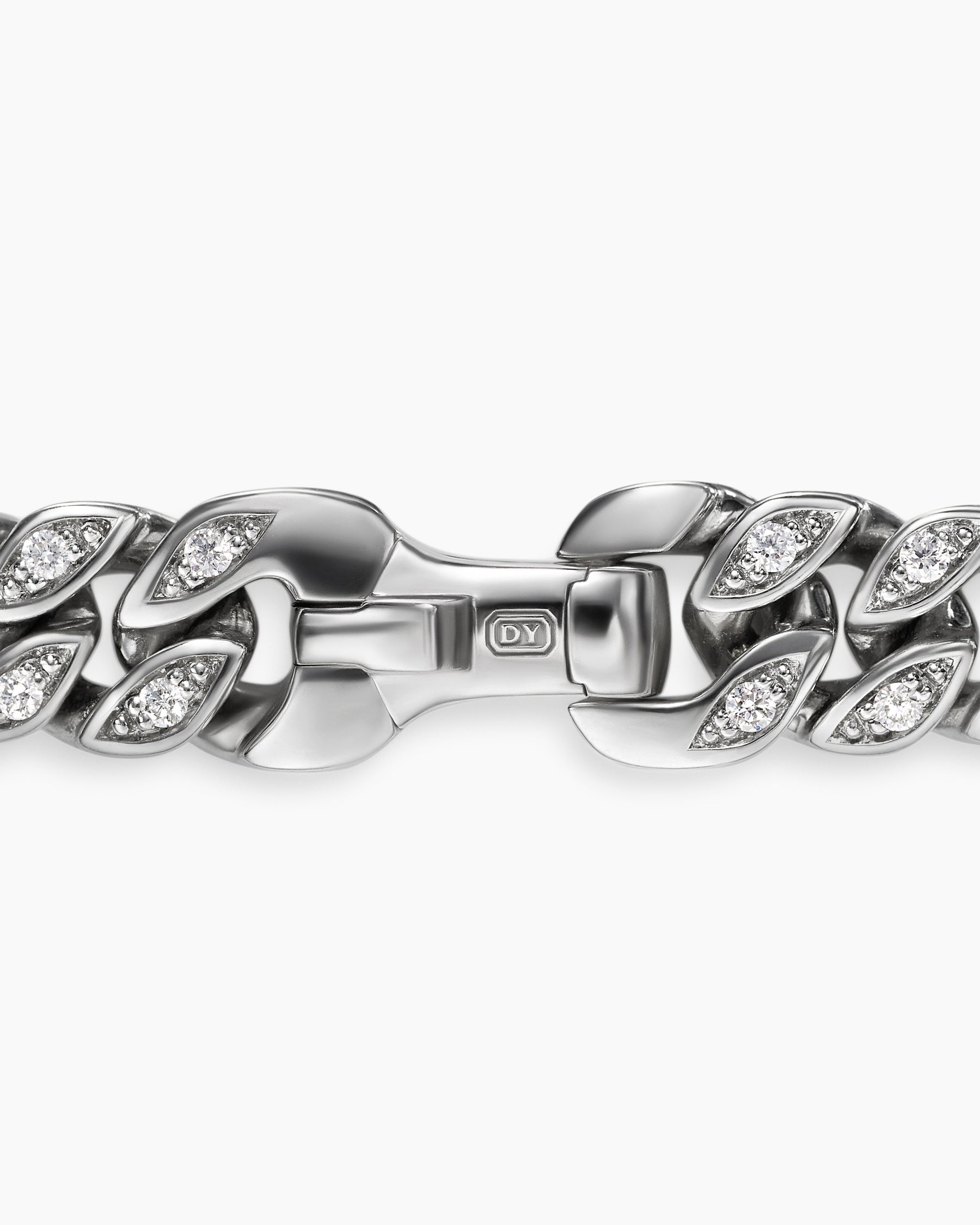 Curb Chain Bracelet in Platinum with Diamonds, 6mm