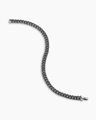 Curb Chain Bracelet in Sterling Silver with Black Diamonds, 6mm