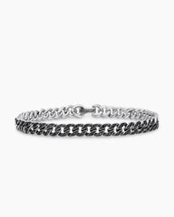 Curb Chain Bracelet in Sterling Silver with Black Diamonds, 6mm
