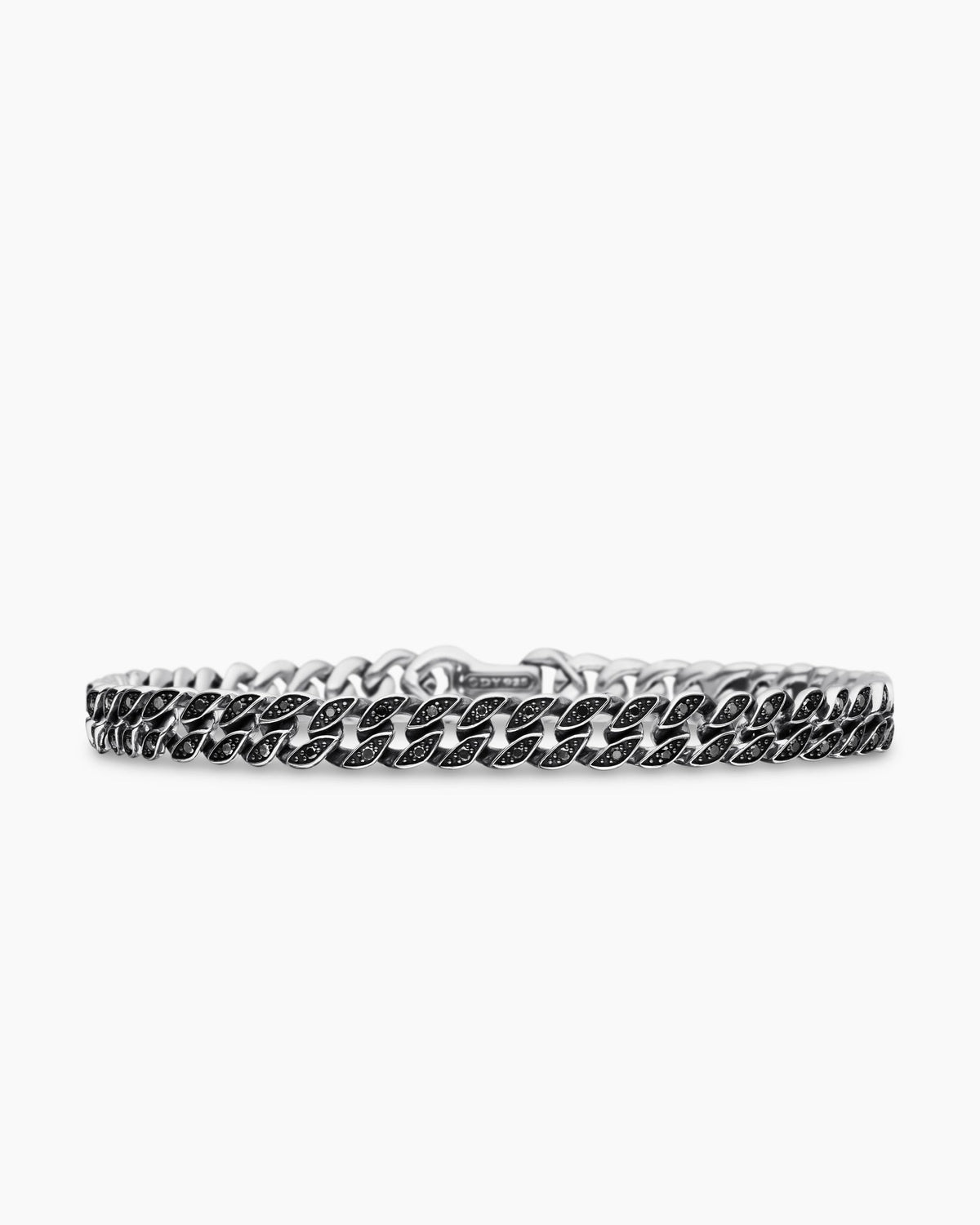 Curb Chain Bracelet in Sterling Silver with Black Diamonds, 6mm