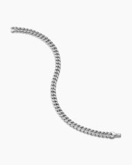 Curb Chain Bracelet in Sterling Silver with Diamonds, 6mm
