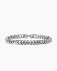 Curb Chain Bracelet in Sterling Silver with Diamonds, 6mm