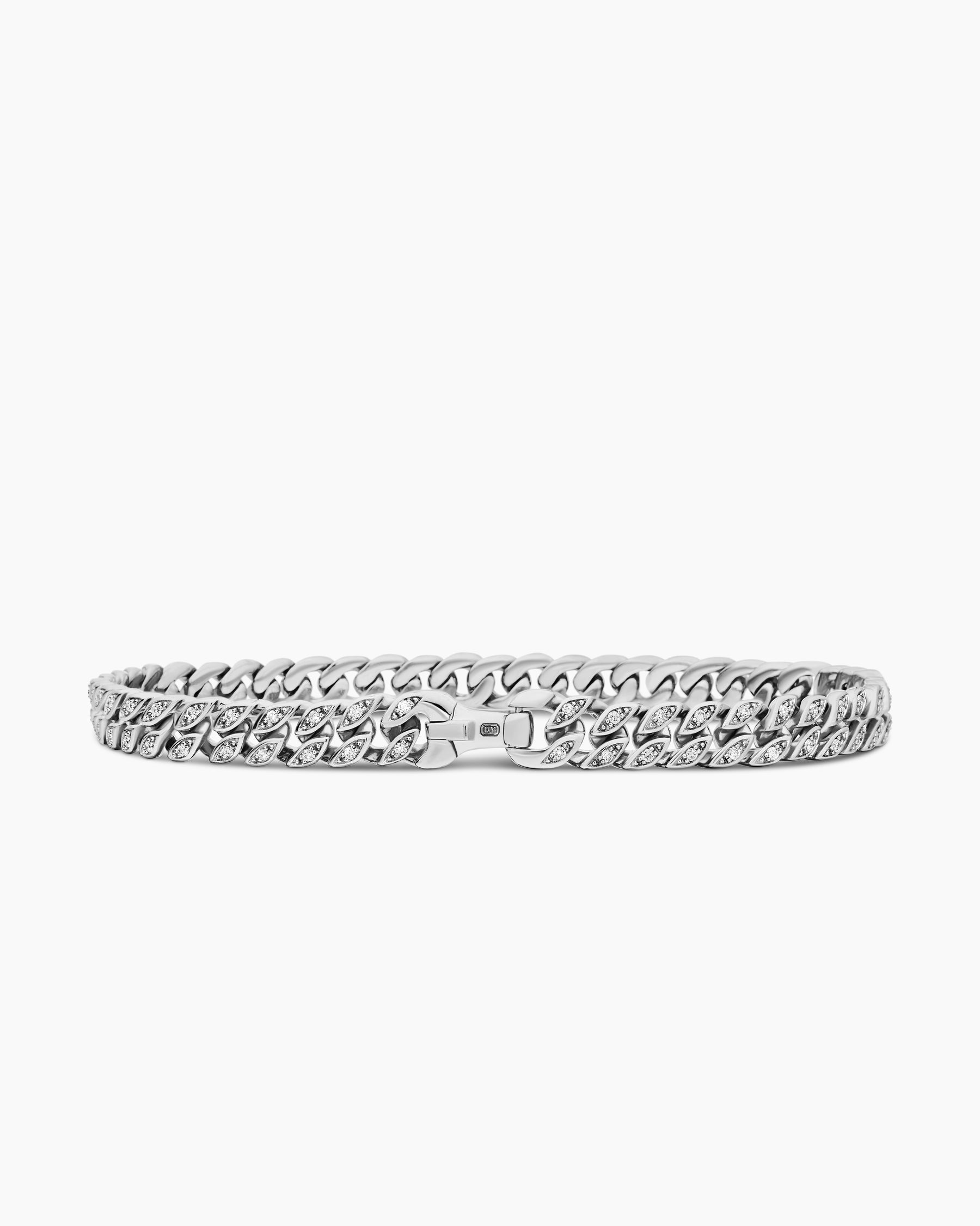 Curb Chain Bracelet in Sterling Silver with Diamonds, 6mm