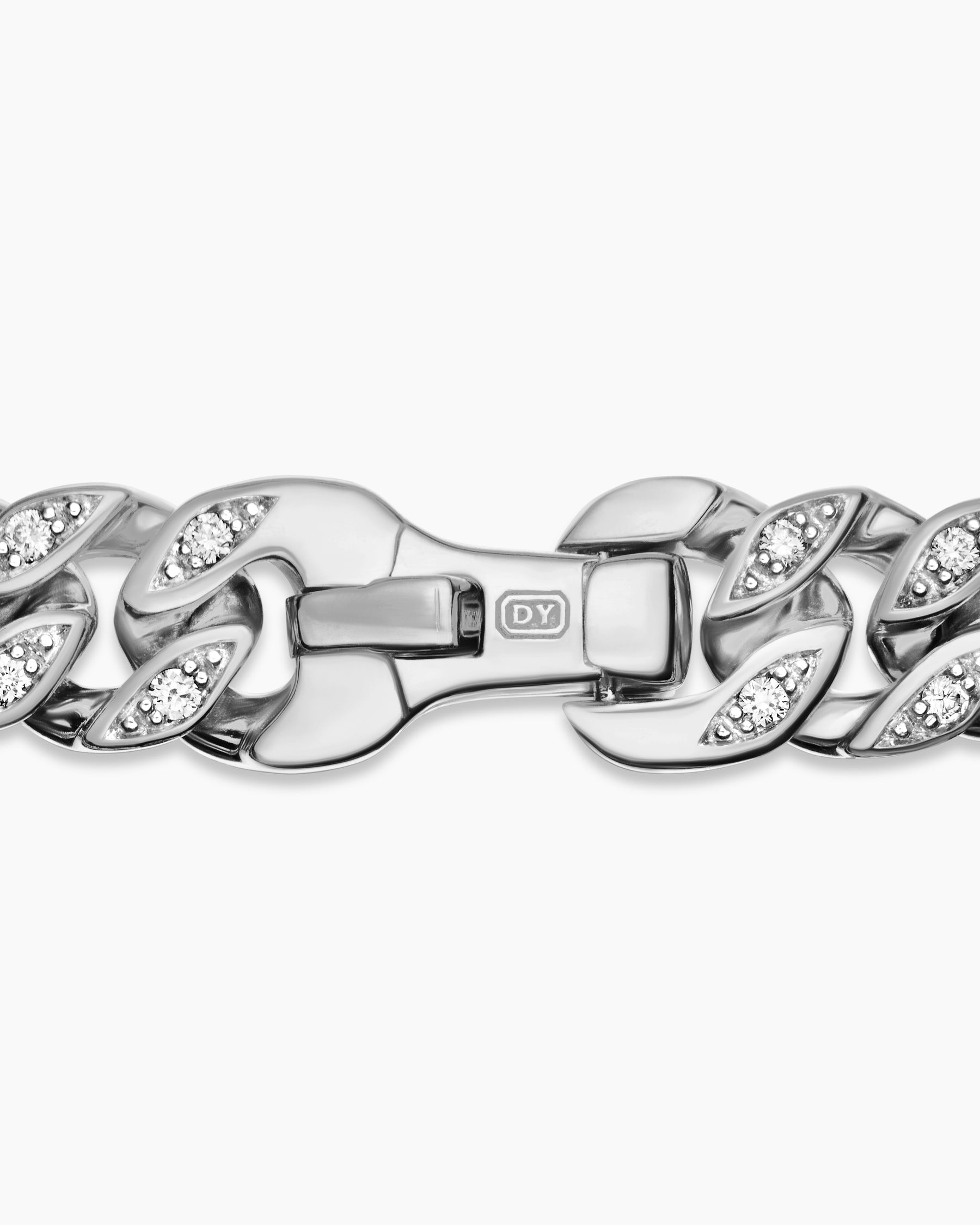 Curb Chain Bracelet in Sterling Silver with Diamonds, 6mm