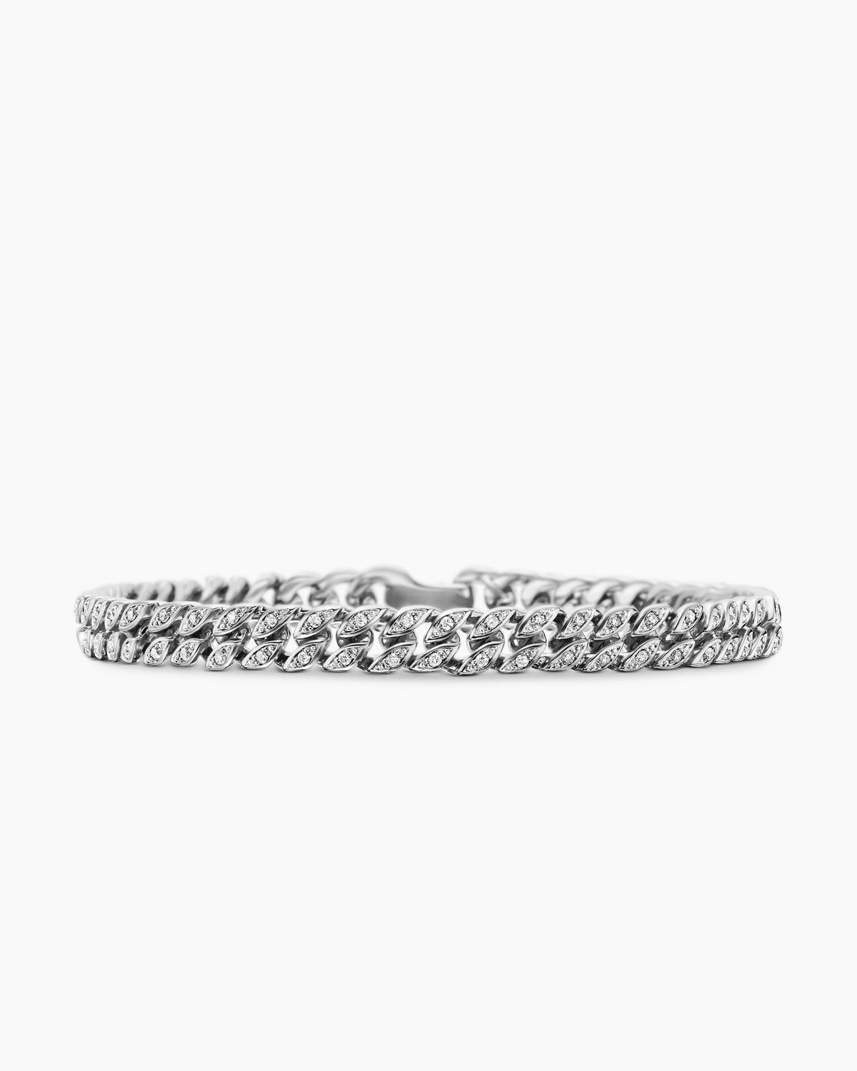 Curb Chain Bracelet in Sterling Silver with Diamonds, 6mm