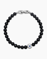 Spiritual Beads Evil Eye Bracelet in Sterling Silver with Black Onyx and Sapphire, 6mm