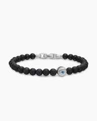 Spiritual Beads Evil Eye Bracelet in Sterling Silver with Black Onyx and Sapphire, 6mm
