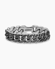 Curb Chain Bracelet in Sterling Silver with Black Diamonds, 18mm