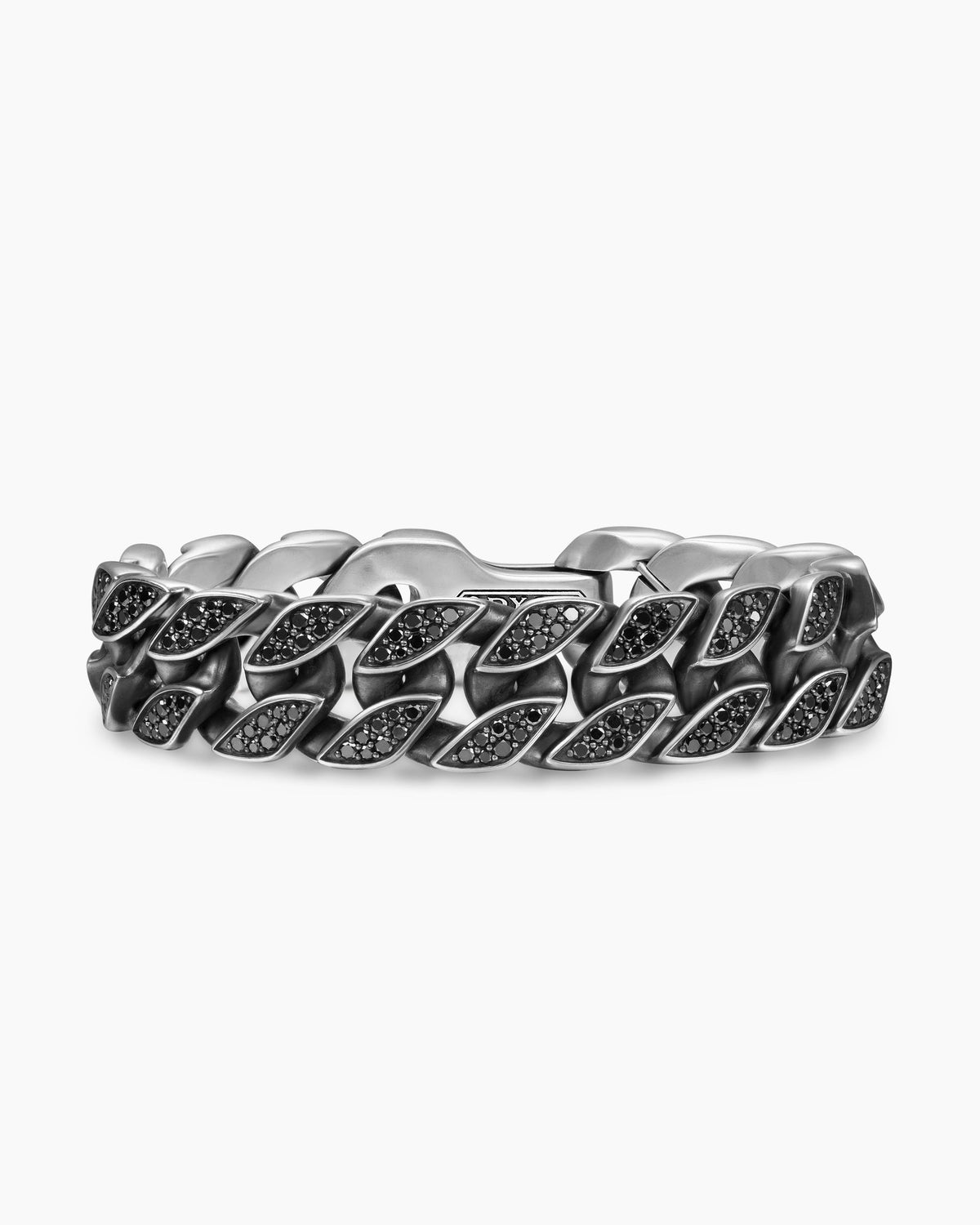 Curb Chain Bracelet in Sterling Silver with Black Diamonds, 18mm