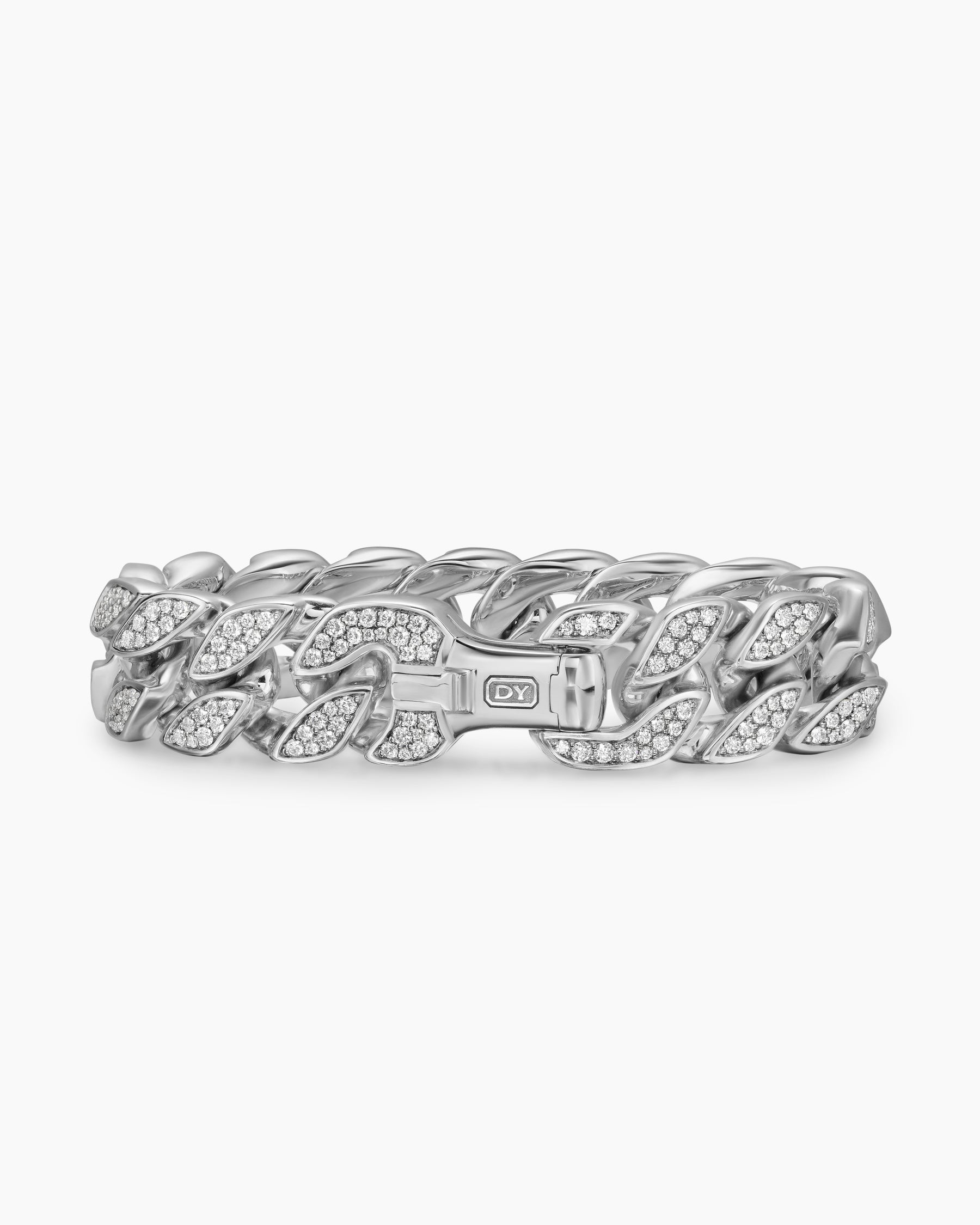 Curb Chain Bracelet in Sterling Silver with Diamonds, 18mm