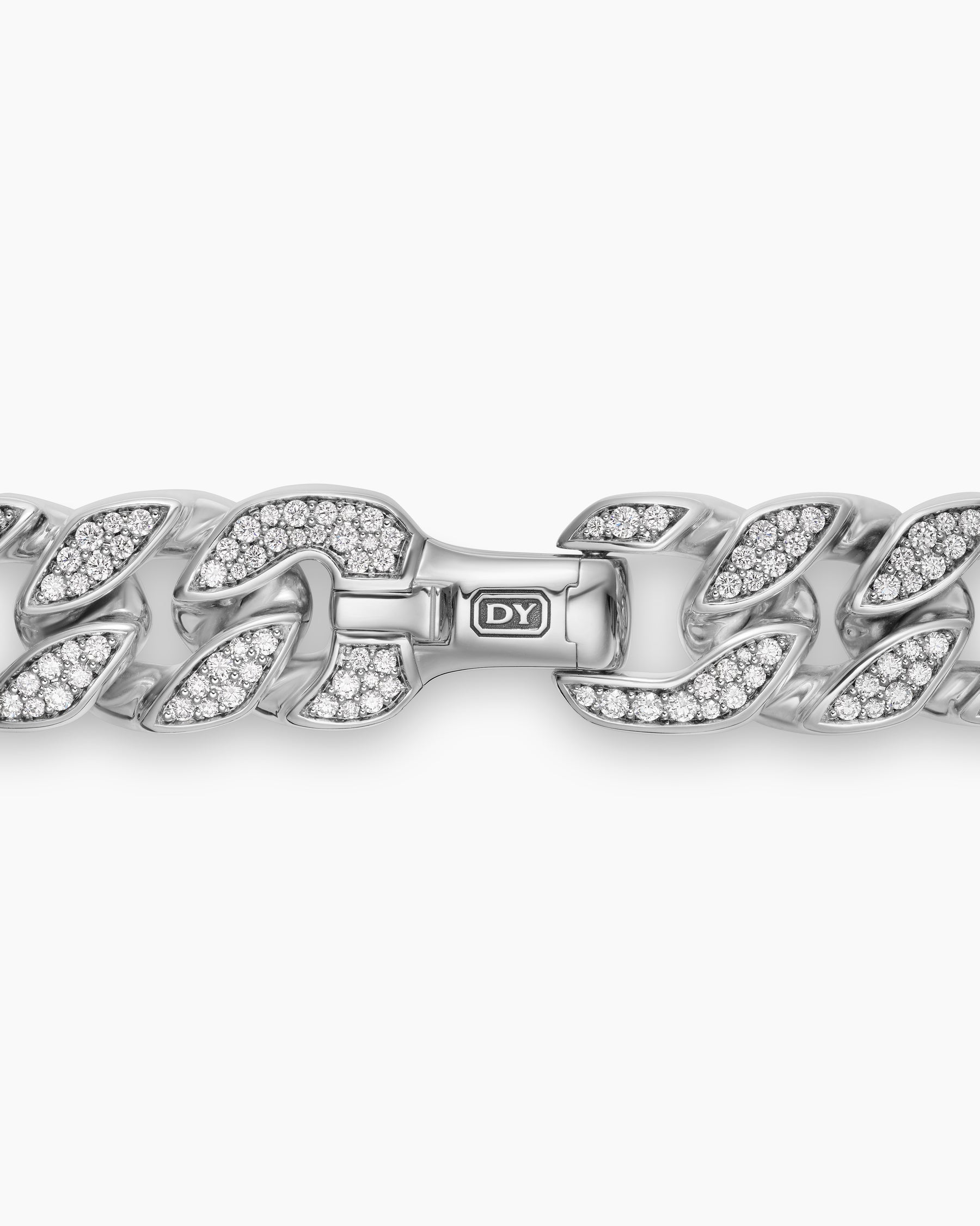Curb Chain Bracelet in Sterling Silver with Diamonds, 18mm