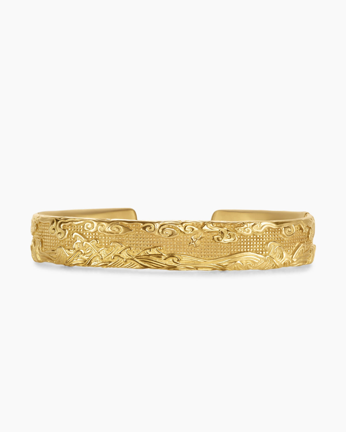 Waves Cuff Bracelet in 18K Yellow Gold, 12mm