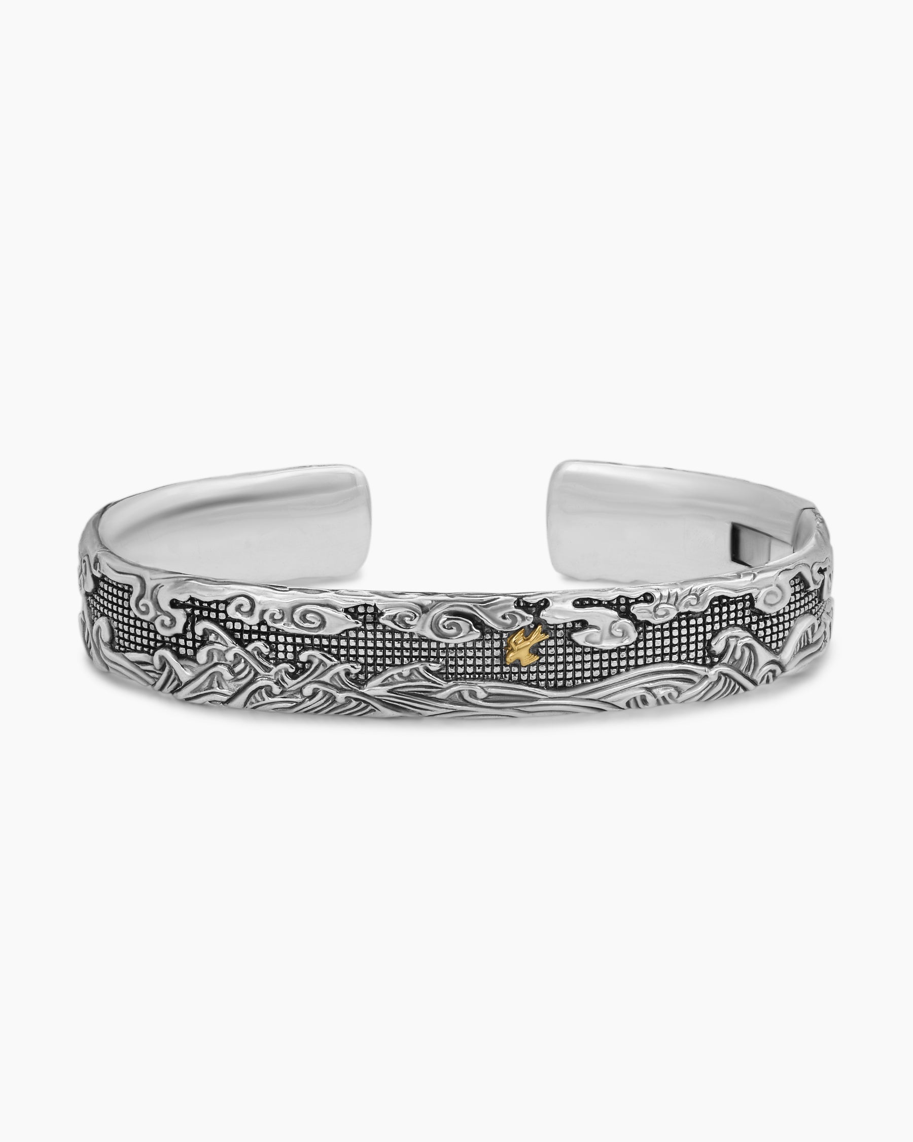 Waves Cuff Bracelet in Sterling Silver with 18K Yellow Gold, 12mm