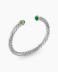 Cable Cuff Bracelet in Sterling Silver with 14K Yellow Gold and Green Onyx, 6mm