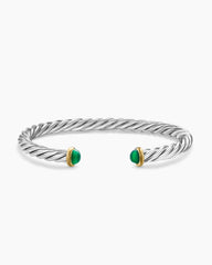 Cable Cuff Bracelet in Sterling Silver with 14K Yellow Gold and Green Onyx, 6mm