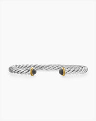 Cable Cuff Bracelet in Sterling Silver with 14K Yellow Gold and Hematine, 6mm