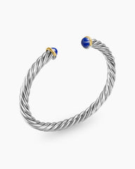 Cable Cuff Bracelet in Sterling Silver with 14K Yellow Gold and Lapis, 6mm