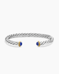 Cable Cuff Bracelet in Sterling Silver with 14K Yellow Gold and Lapis, 6mm