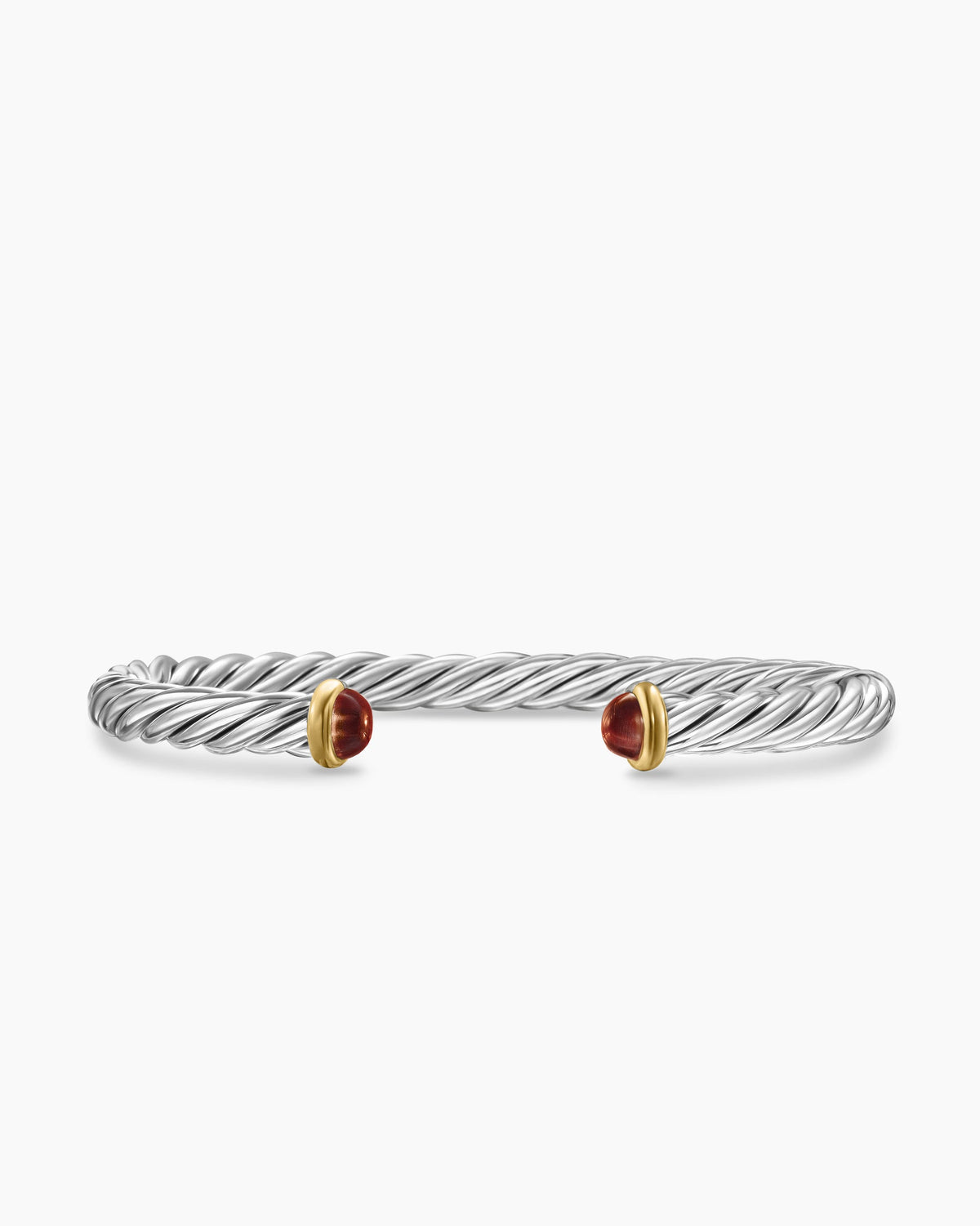Cable Cuff Bracelet in Sterling Silver with 14K Yellow Gold and Red Tiger's Eye, 6mm