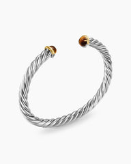 Cable Cuff Bracelet in Sterling Silver with 14K Yellow Gold and Tiger's Eye, 6mm