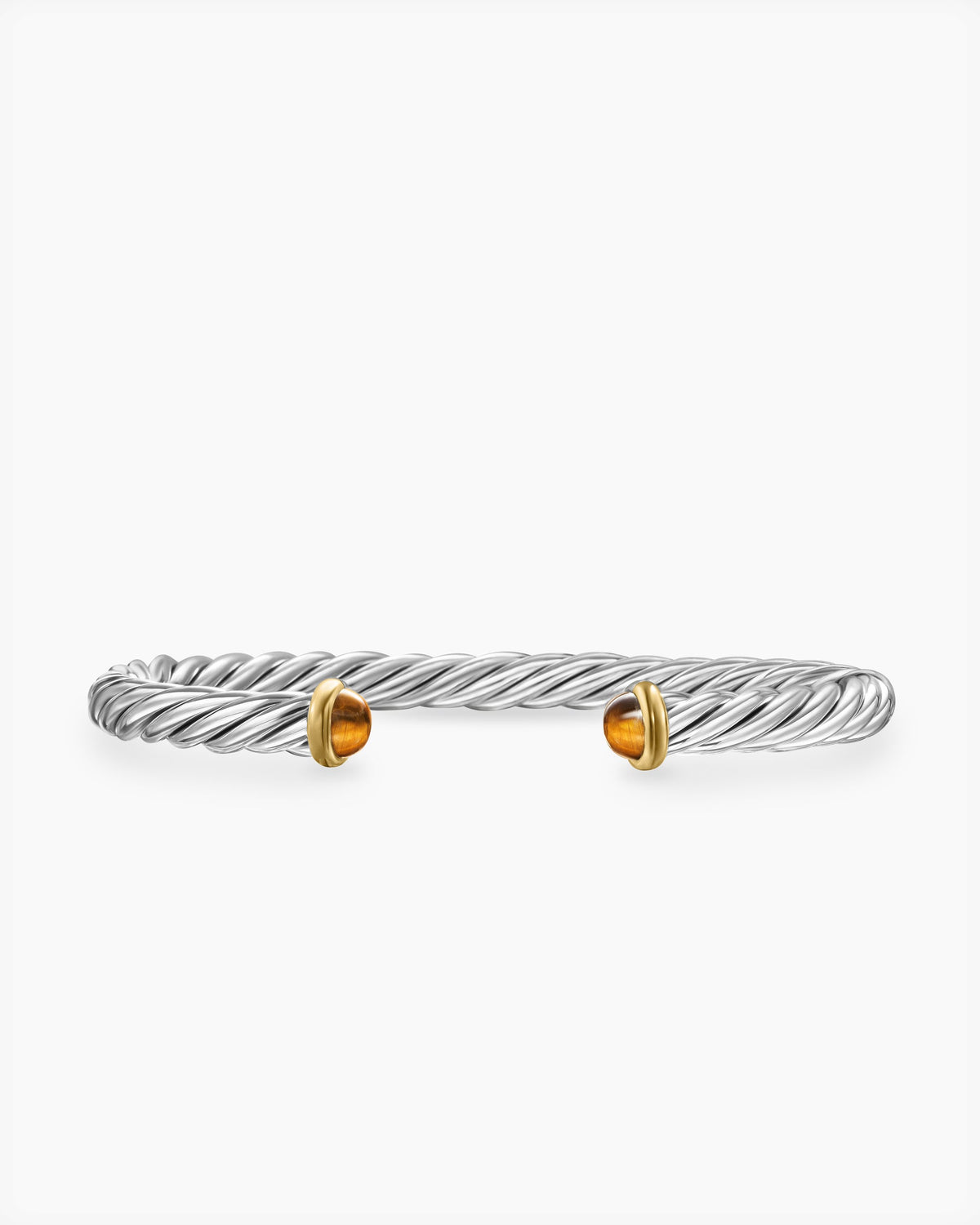 Cable Cuff Bracelet in Sterling Silver with 14K Yellow Gold and Tiger's Eye, 6mm