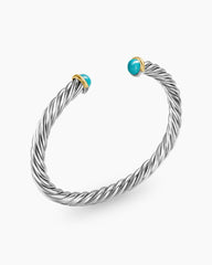Cable Cuff Bracelet in Sterling Silver with 14K Yellow Gold and Turquoise, 6mm