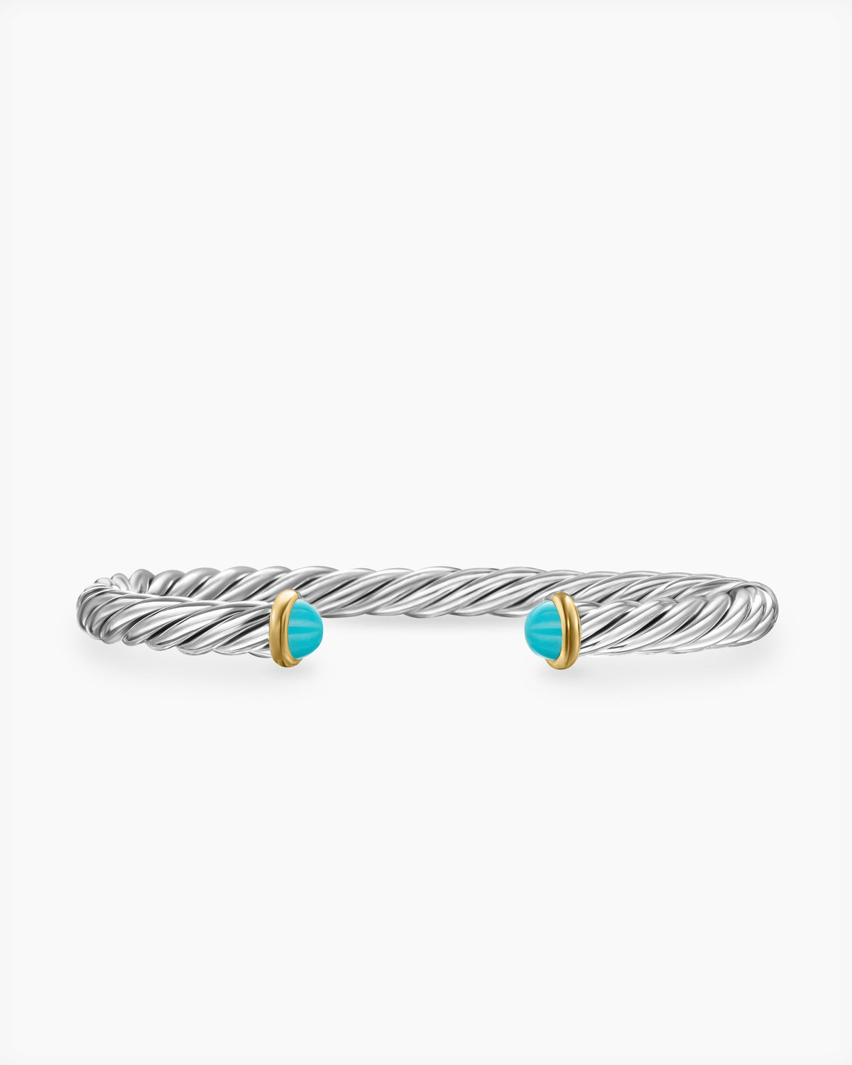 Cable Cuff Bracelet in Sterling Silver with 14K Yellow Gold and Turquoise, 6mm