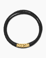 Chevron Triple Wrap Bracelet in Black Leather with 18K Yellow Gold, 3mm