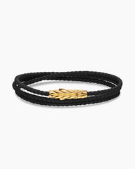Chevron Triple Wrap Bracelet in Black Leather with 18K Yellow Gold, 3mm
