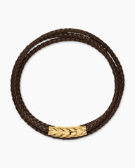 Chevron Triple Wrap Bracelet in Brown Leather with 18K Yellow Gold, 3mm