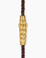 Chevron Triple Wrap Bracelet in Brown Leather with 18K Yellow Gold, 3mm