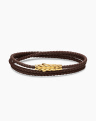 Chevron Triple Wrap Bracelet in Brown Leather with 18K Yellow Gold, 3mm