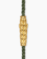 Chevron Triple Wrap Bracelet in Green Leather with 18K Yellow Gold, 3mm